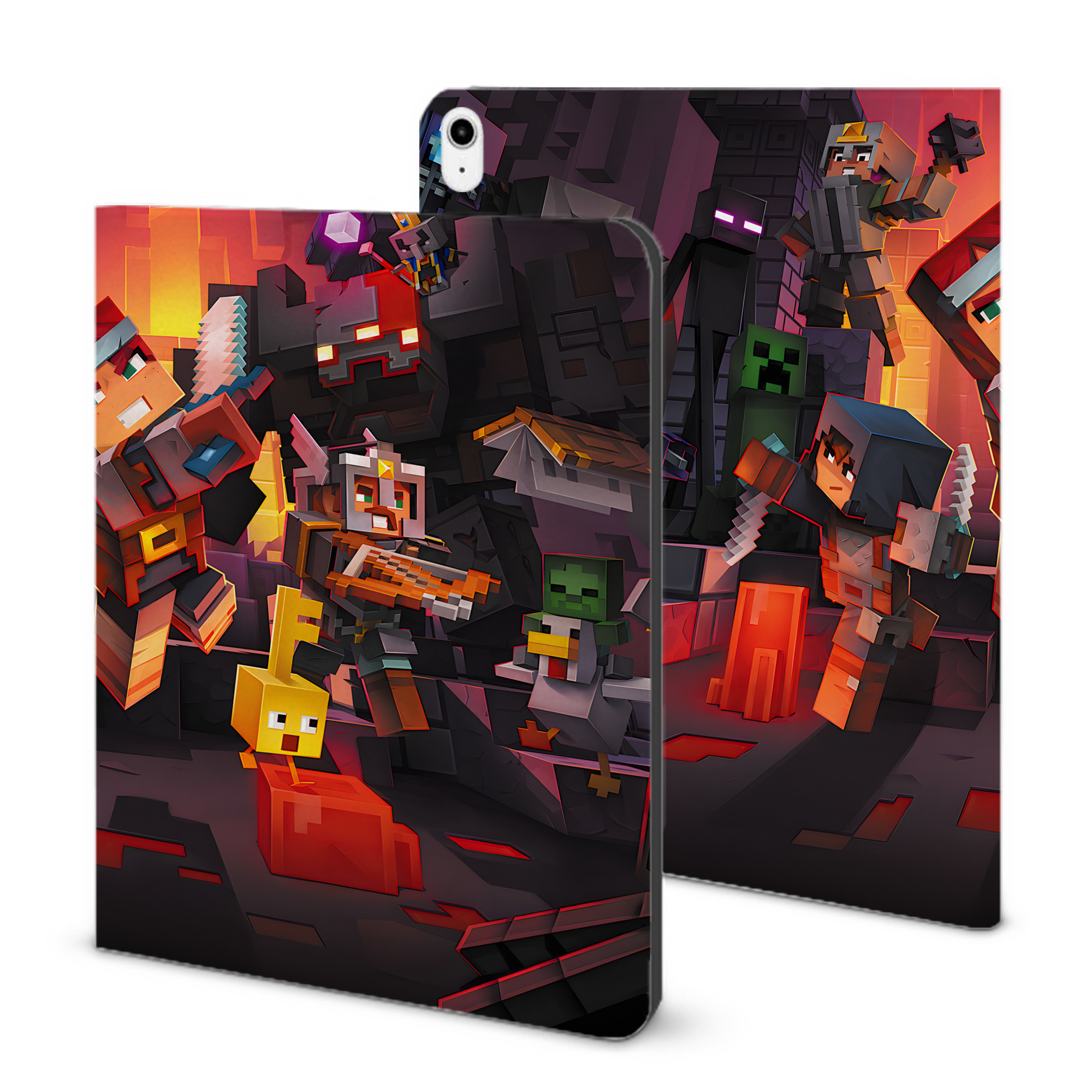 （画像用） マインクラフト ブロックの世界 Minecraft MC Block world IPadケース ペンホルダー付き ブックスタイルデザイン